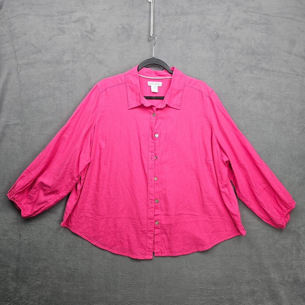 Cynthia Rowley Hot Pink Linen Blend Button Up Blouse Coastal Minimalist Size 1X
